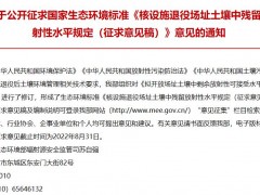 生態(tài)環(huán)境部：核設(shè)施退役場址土壤中殘留放射性水平規(guī)定(征求意見稿)
