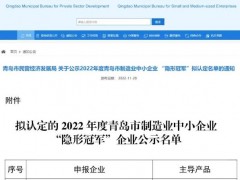 青島明華電子喜獲2022年度青島市制造業(yè)中小企業(yè)“隱形冠軍”